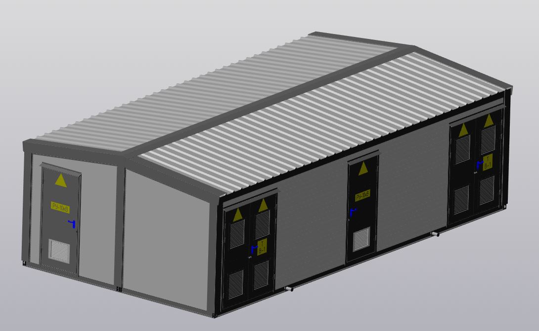 3D модель Блочно-модульное здание электрической подстанции из сэндвич-панелей
