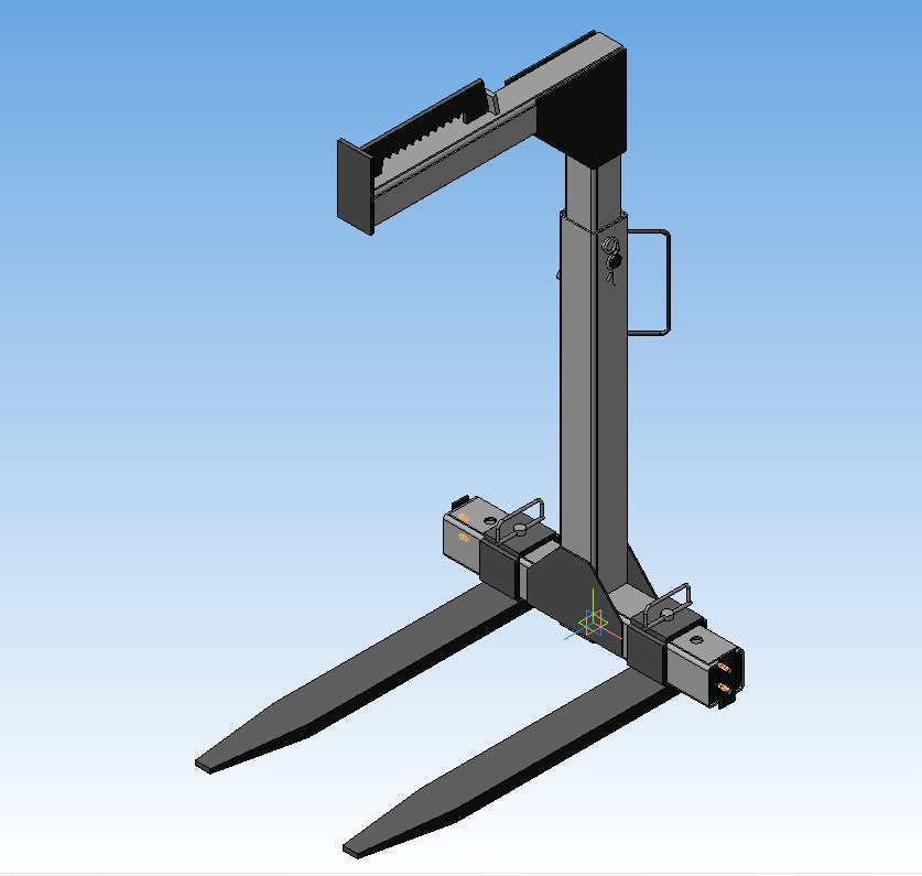 3D модель Захват вилочный для поддонов грузоподъёмностью 2 тонны с изменяемой высотой