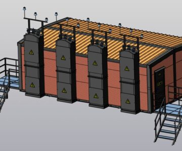 3D модель Блочно-модульное здание электрической подстанции из сэндвич-панелей с воздушным вводом
