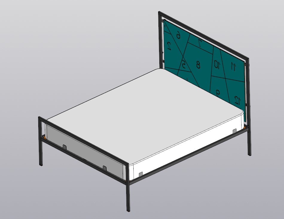 3D модель Кровать сборная, металлическая, 2000*1600*1400