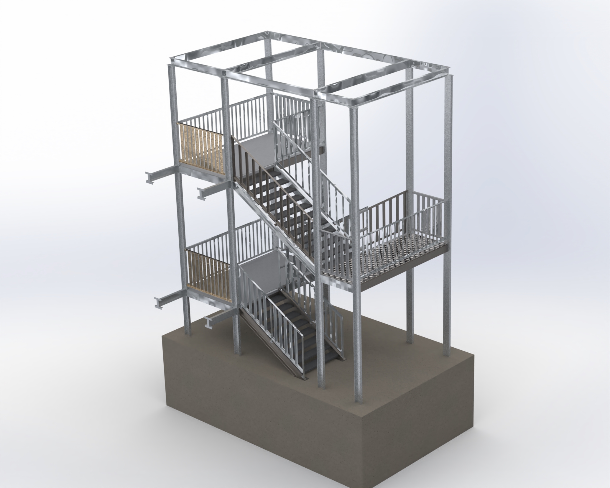 3D модель Металлическая лестница 2 этажа