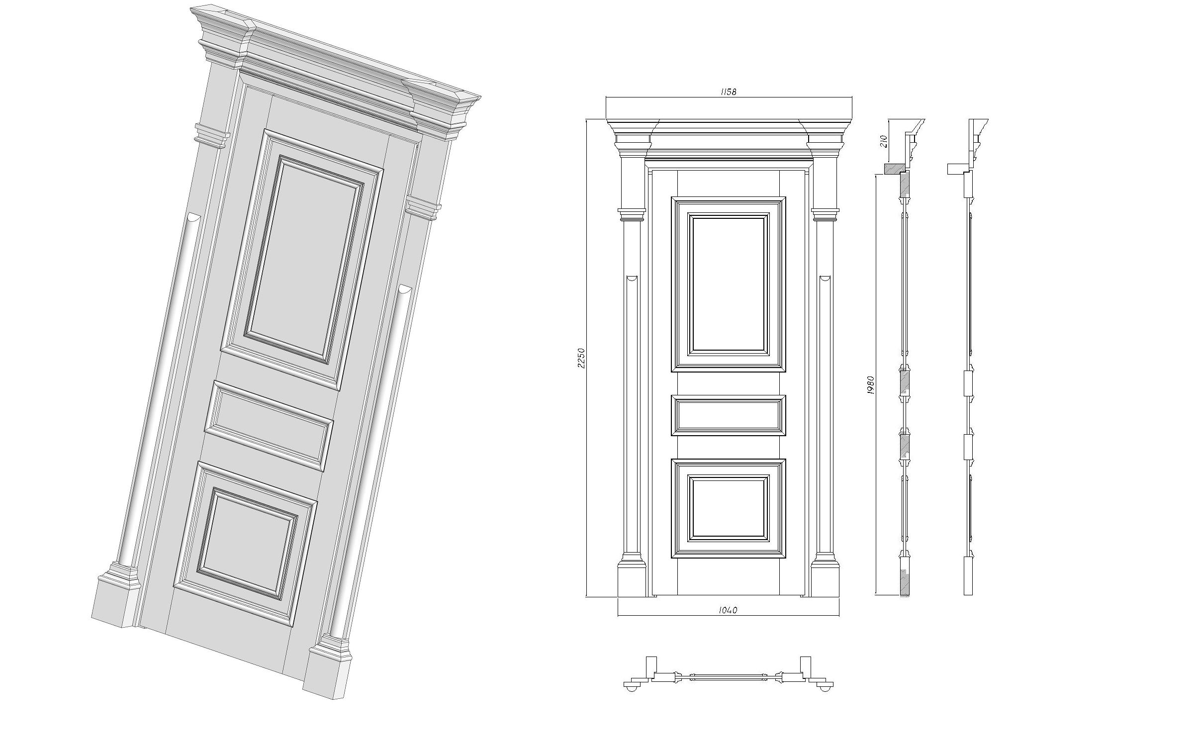 3D модель Дверь 2250х1040 с колоннами