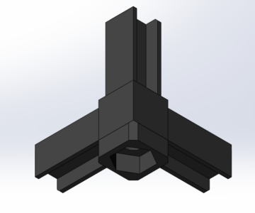 3D модель Коннектор для квадратного профиля (тройник) с внешними размерами 15х15мм, внутренними 12х12мм и опорой под гайку М5