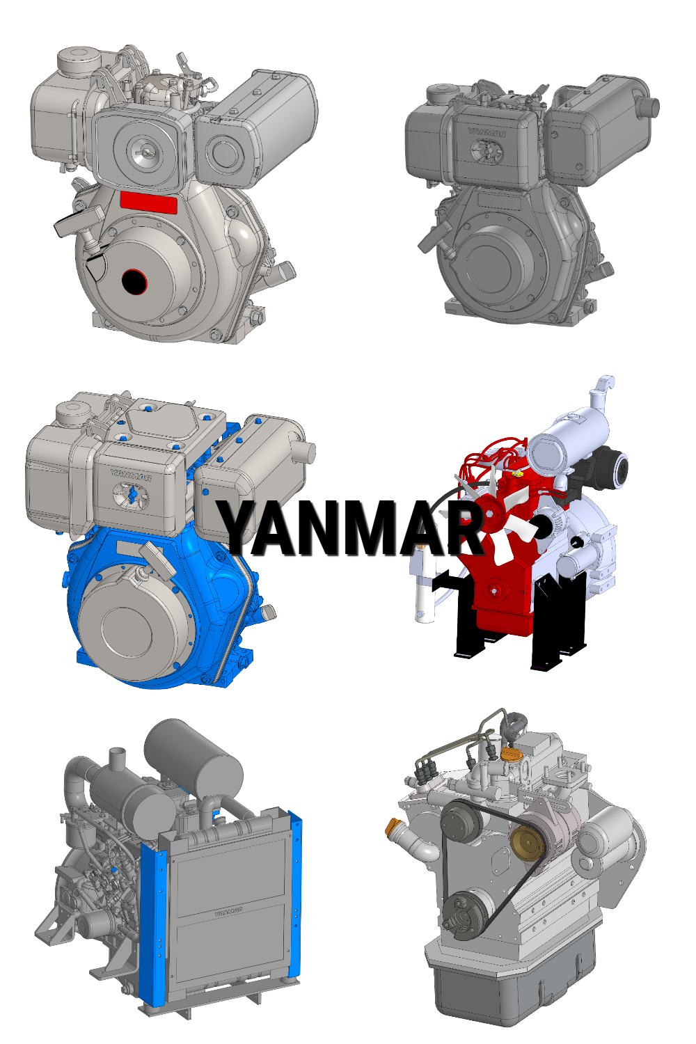 3D модель Каталог двигателей Yanmar (L48; L70; L100; 3TNE68; 3TNV70-ASA; 3TNV88-DSA)