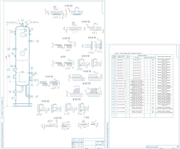 Чертеж Проект технологии сборки и сварки стального цилиндрического аппарата - колонный пустотелый аппарат
