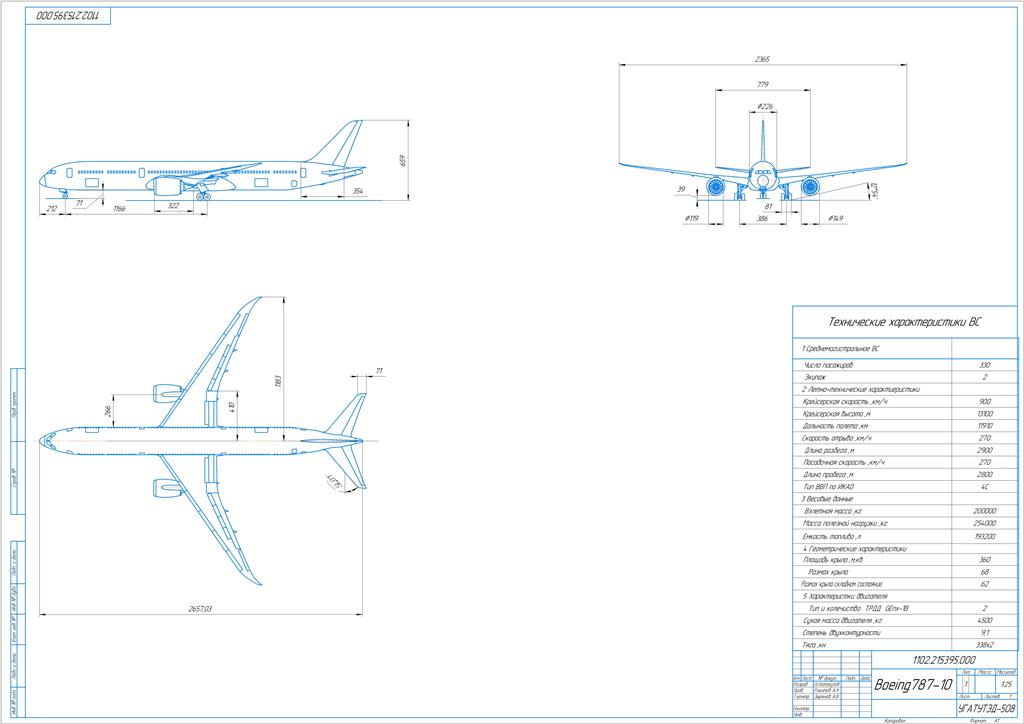 Чертеж Самолет boeing 787-10