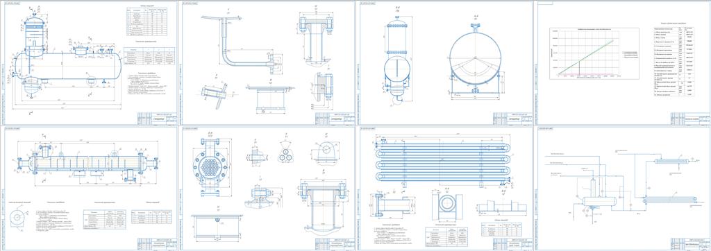 Чертеж Расчет трехфазного сепаратора для разделения бензина, воды и углеводородного газа, кожухотрубного теплообменника и теплообменника труба в трубе