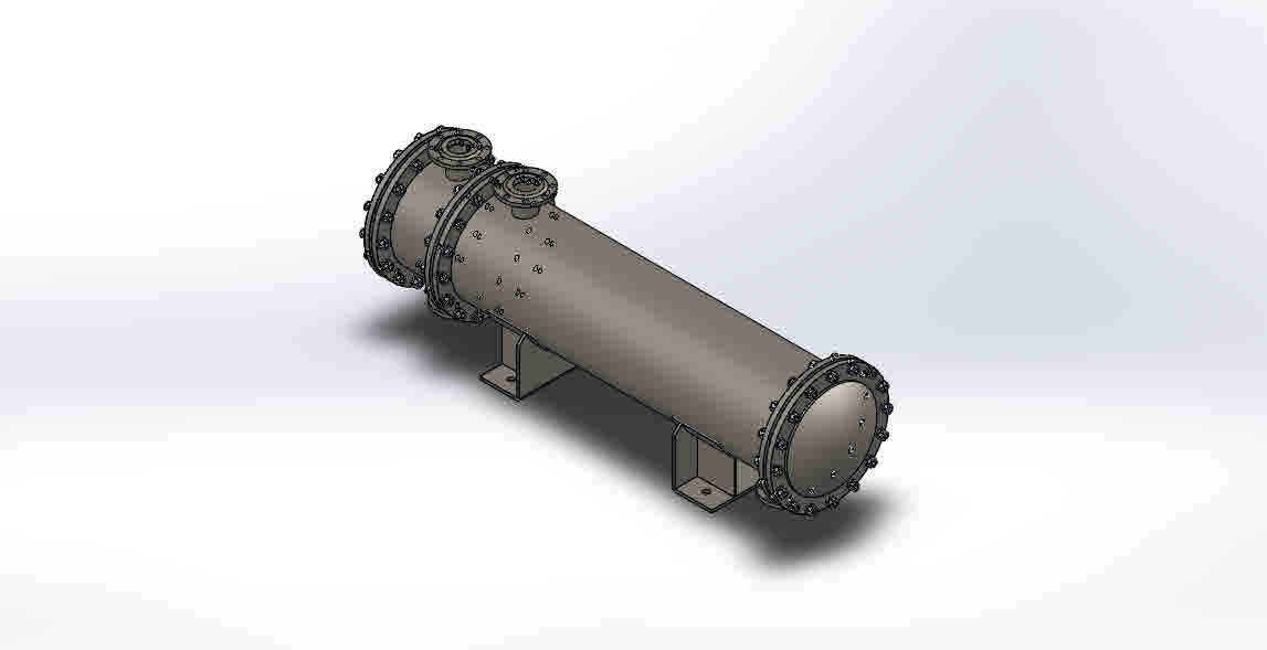 3D модель Кожухотрубчатый теплообменник с неподвижными трубными решетками - диаметр корпуса 400 мм