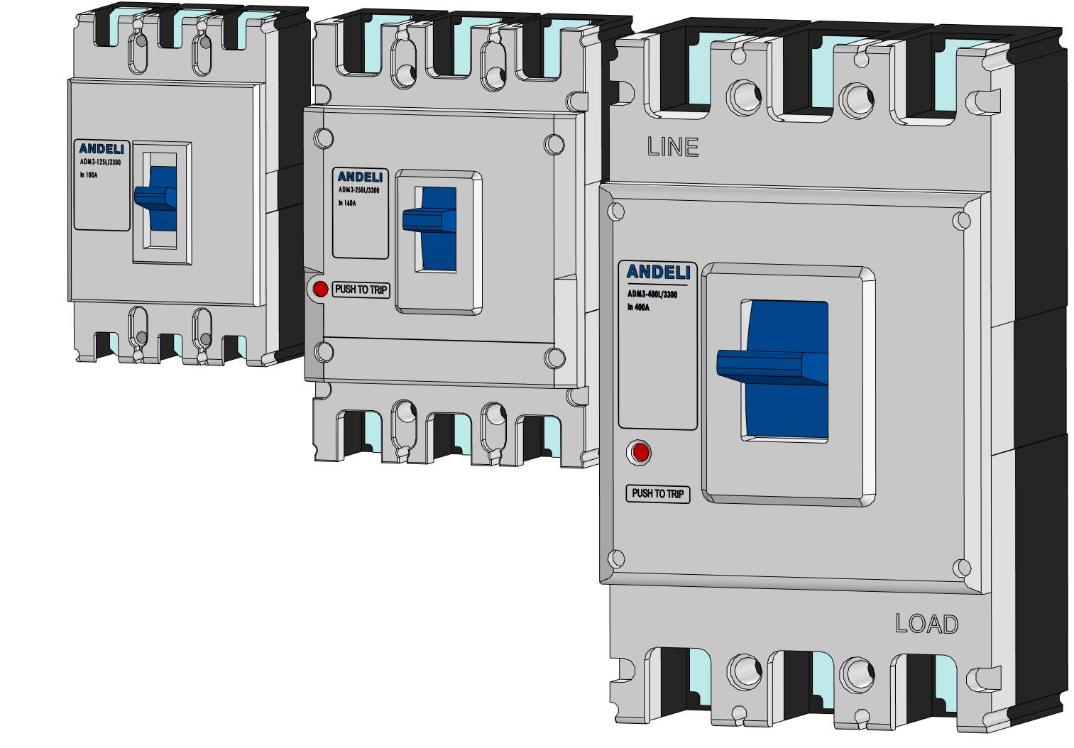 3D модель Автоматические выключатели ANDELI ADM3, габариты 125L/250L/400L/3300