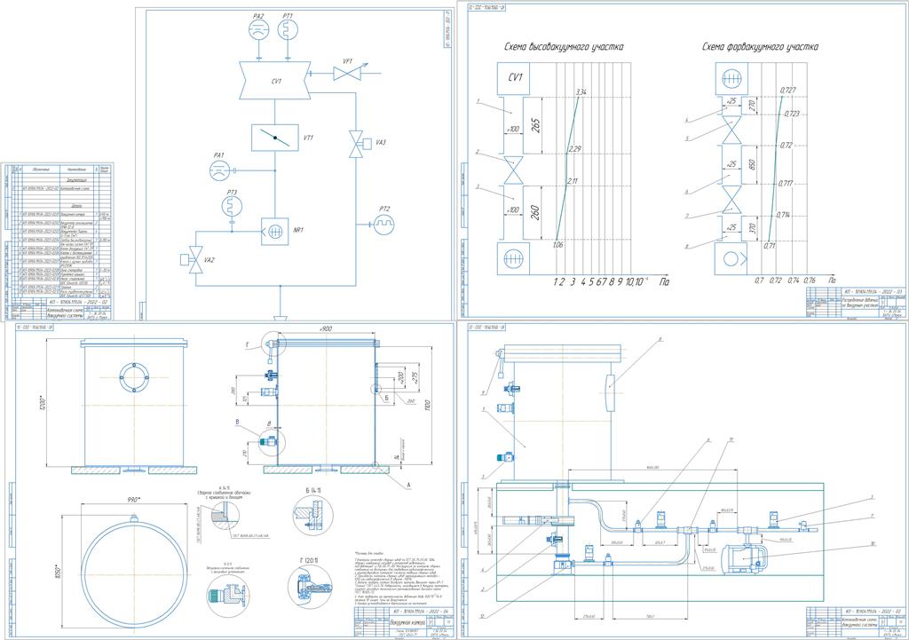 Чертеж Расчет вакуумной системы установки с разработкой конструкции вакуумной камеры