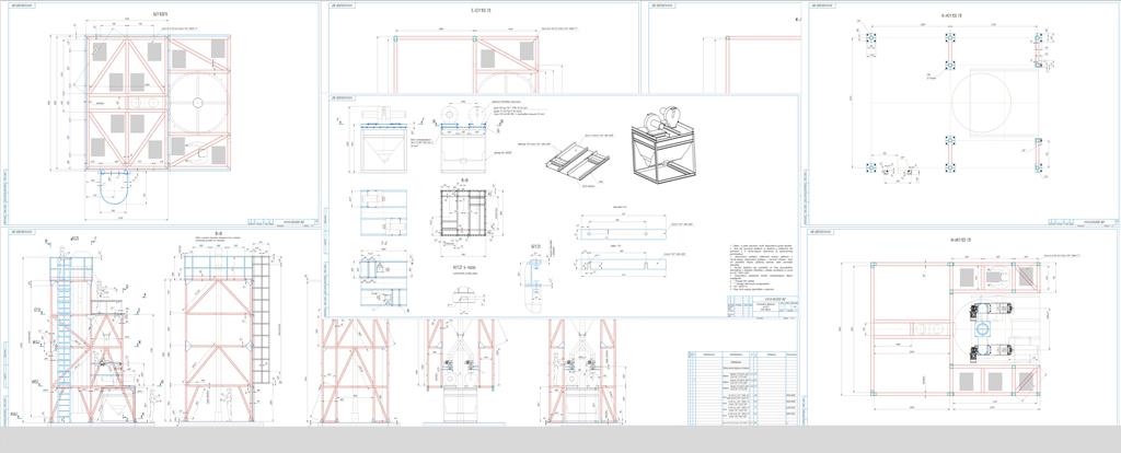 Чертеж Металлоконструкция опорная для нории, бункера, дробилок