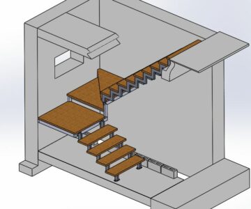 3D модель 3D модель лестницы двухмаршевой, для частного дома