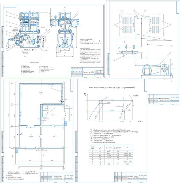 Чертеж Проект холодильной установки для овощехранилища вместимостью 60 тонн для г. Джанкоя