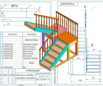 3D модель Лестница на тетивах с переходной площадкой 180 градусов