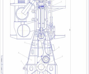 Чертеж Поперечный разрез главного судового дизеля UEC-L 45\135+ спецификация