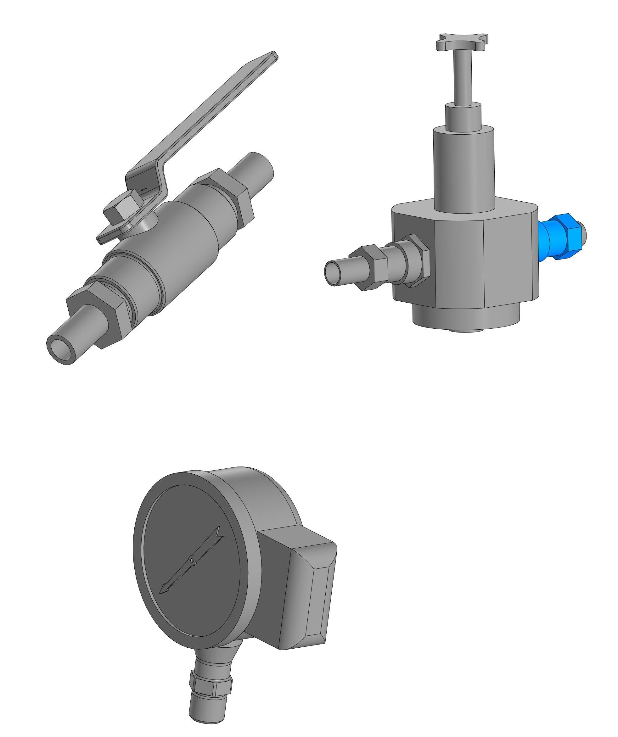 3D модель Подборка элементов (манометр, редуктор и кран шаровой)