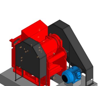 3D модель Щековая дробилка СМД-110 с кожухами и приводом на бетонной поверхности