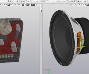 3D модель Динамик СЧ 165мм и кроссовер (фильтр частот) от автоакустики DLS R6A (Sweden)