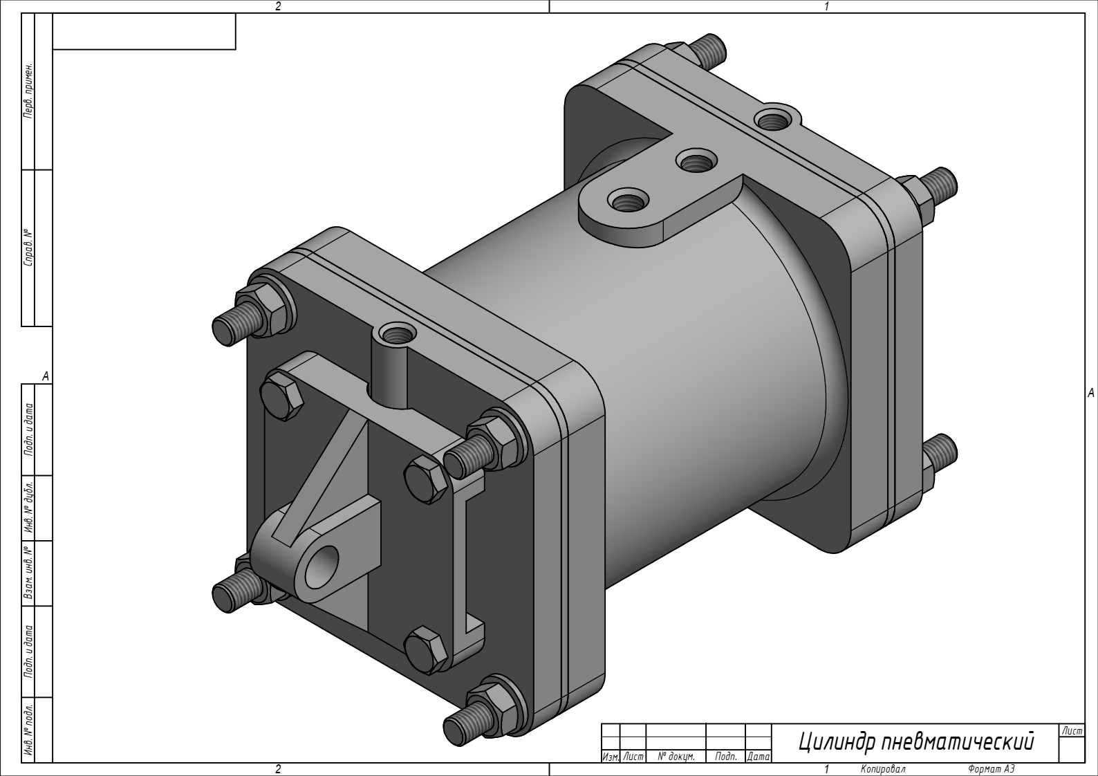 3D модель Цилиндр пневматический МЧ00.28 в Inventor