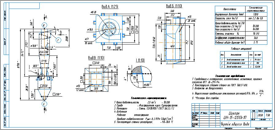 Чертеж Циклон ЦН-15-1200х1П