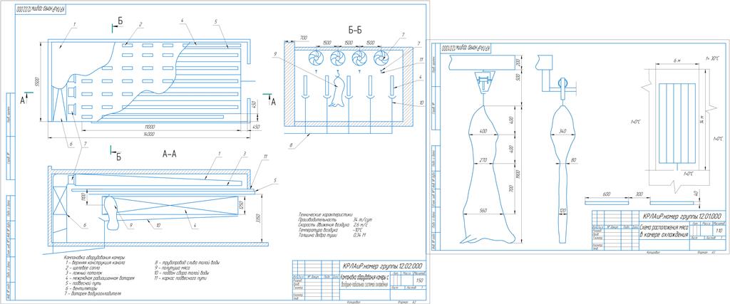 Чертеж Расчёт оборудования камеры охлаждения мяса с комбинированной воздушно-радиационной системой с производительностью камеры G = 34 т/сут
