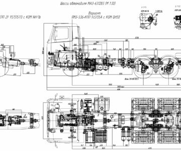 Чертеж Шасси МАЗ-6312B3. Габаритный чертёж