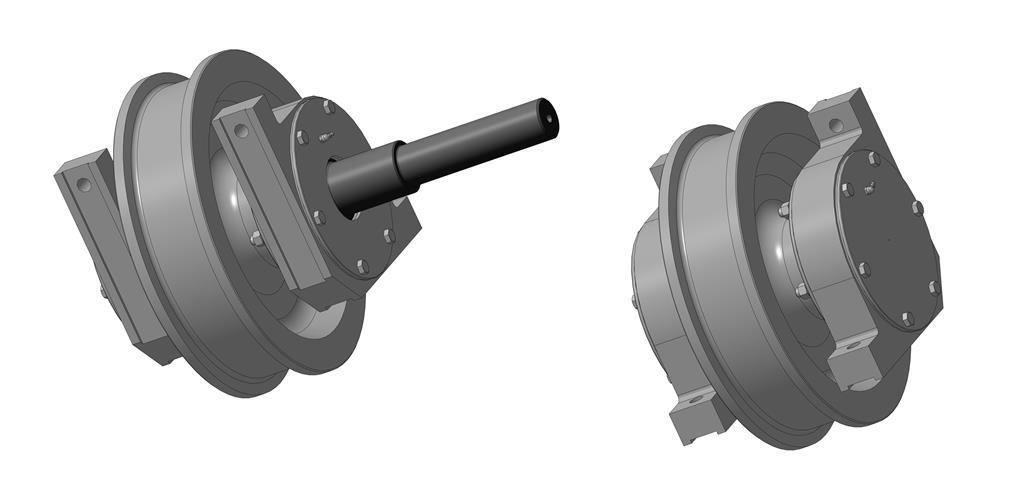 3D модель Установка колеса Ф500 приводного и холостого в сборе с буксами