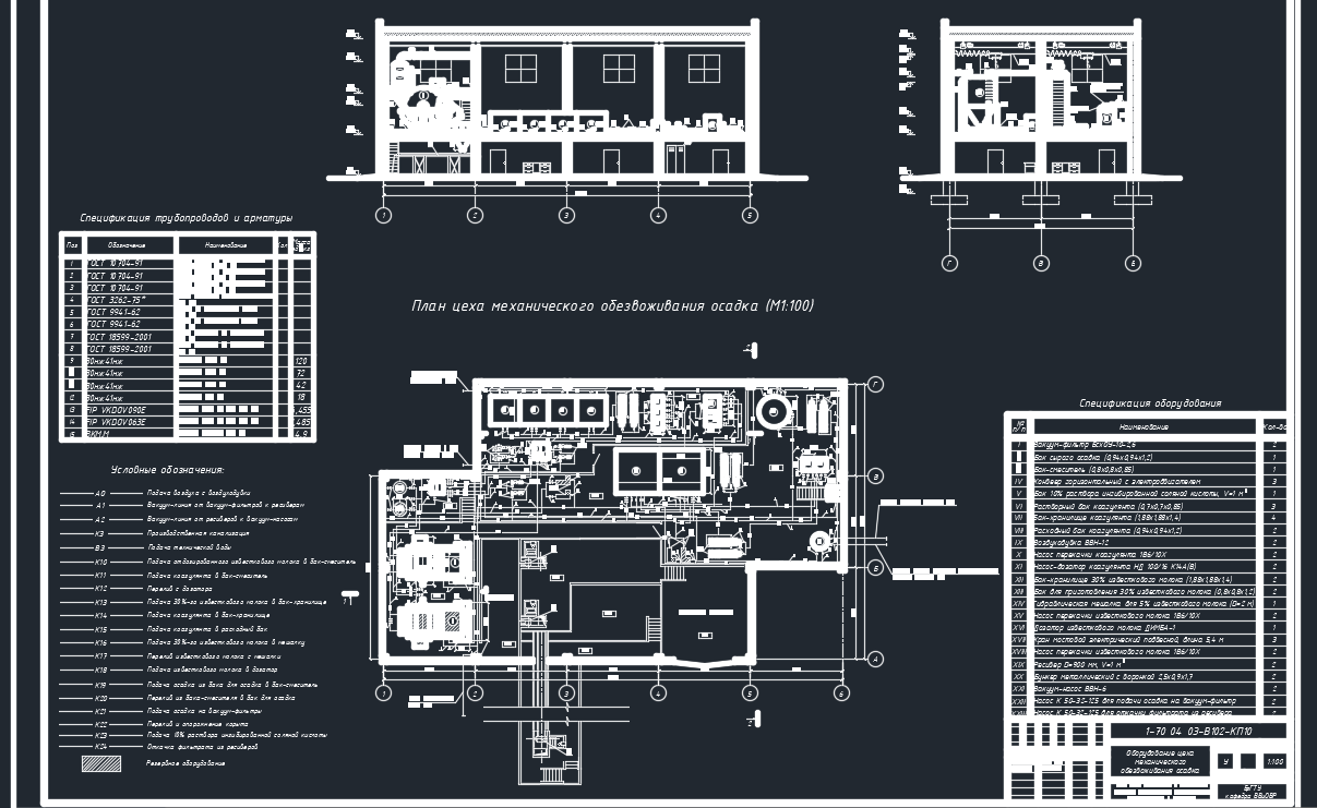 Чертеж Оборудование цеха механического обезвоживания осадка