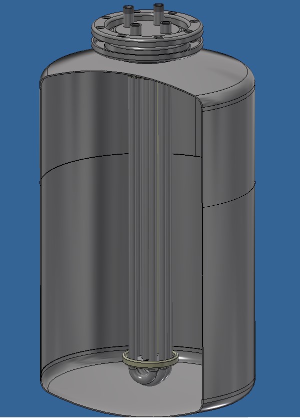 3D модель Бак косвенного нагрева с теплообменником на основе нержавеющей гофротрубы