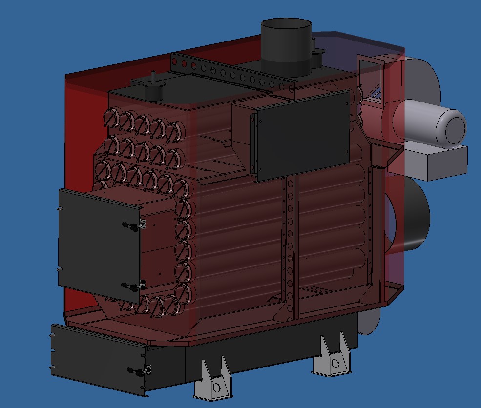 3D модель Теплогенератор воздушный на твердом топливе со сменными жаровыми трубами 80кВт