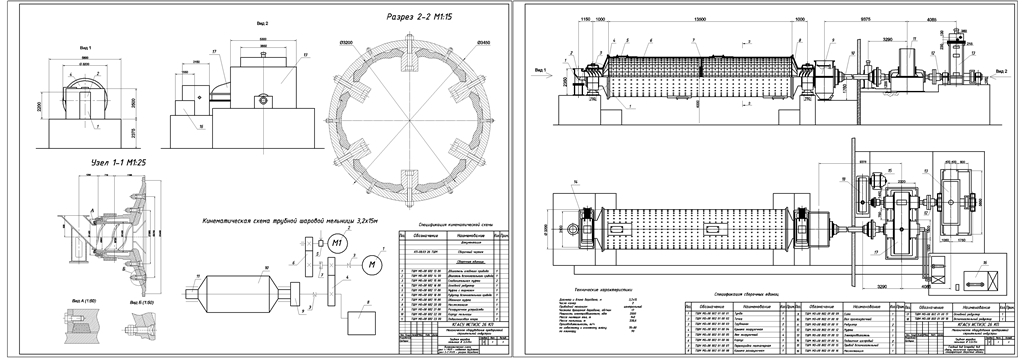 Чертеж Трубная шаровая мельница ø3,2х15 м