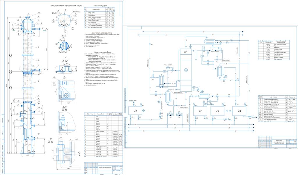 Чертеж Расчет ректификационной установки для разделения смеси "этиловый спирт-вода"