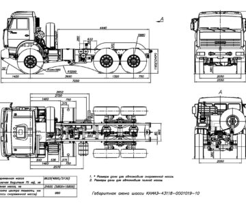 Чертеж Габаритный чертеж шасси Камаз 43118-1019-10