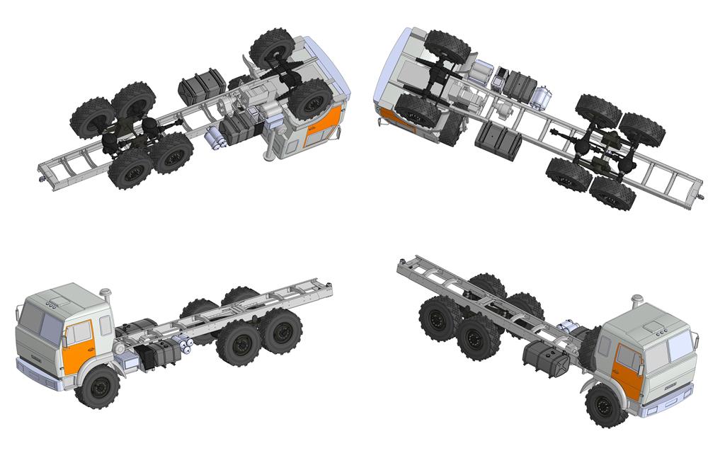 3D модель Шасси КАМАЗ 43118 с увеличенной колесной базой КБ 4600 мм