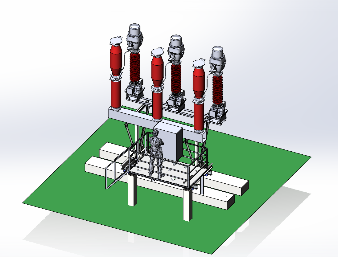 3D модель Установка выключателя GE GL312 145kV и трансформатора тока OSKF 145 на ОРУ-110 кВ