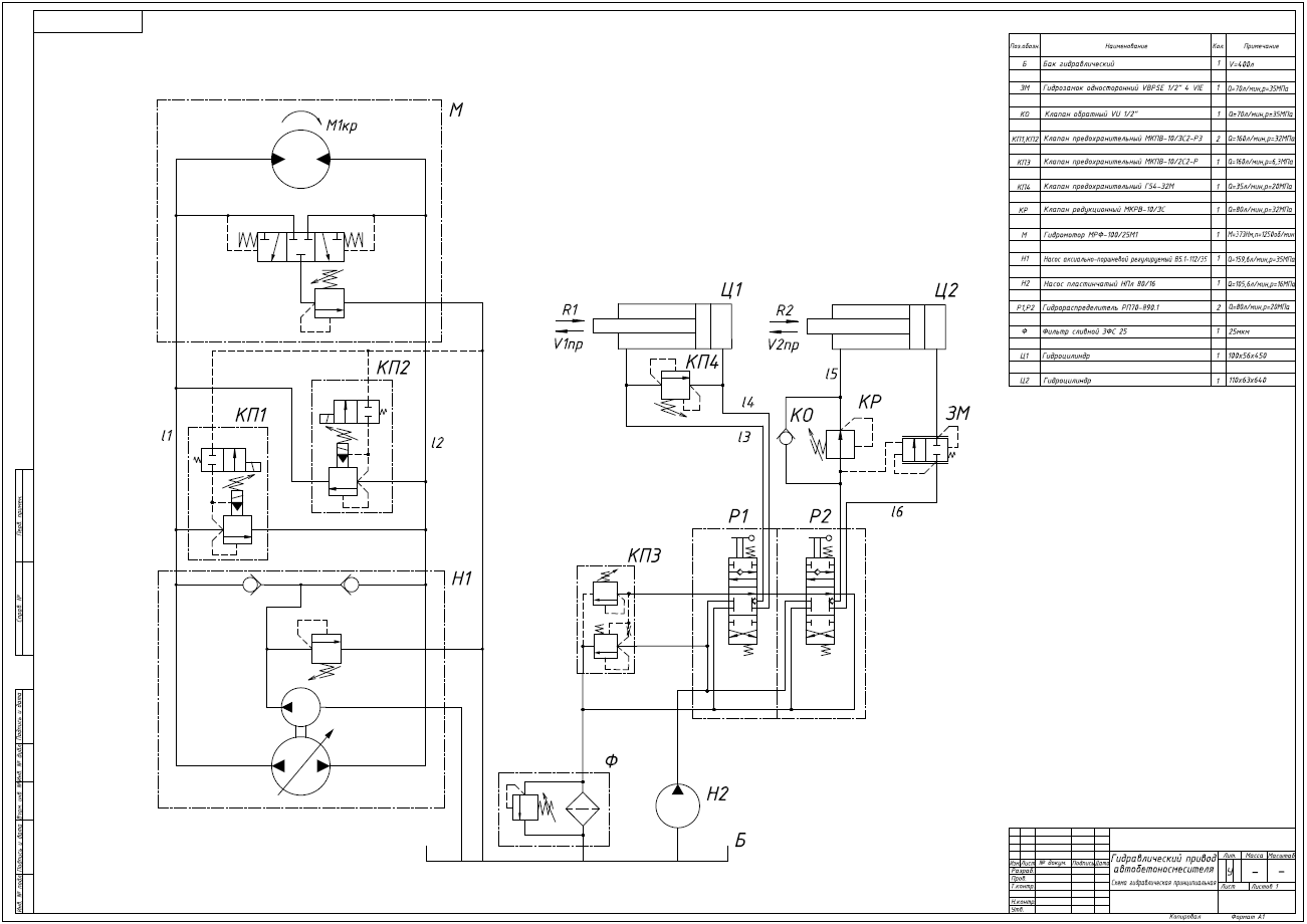 Чертеж Гидропривод рабочего оборудования автобетоносмесителя