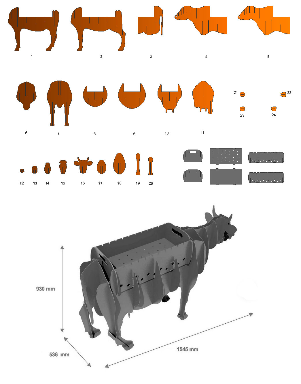 Чертеж Мангал корова