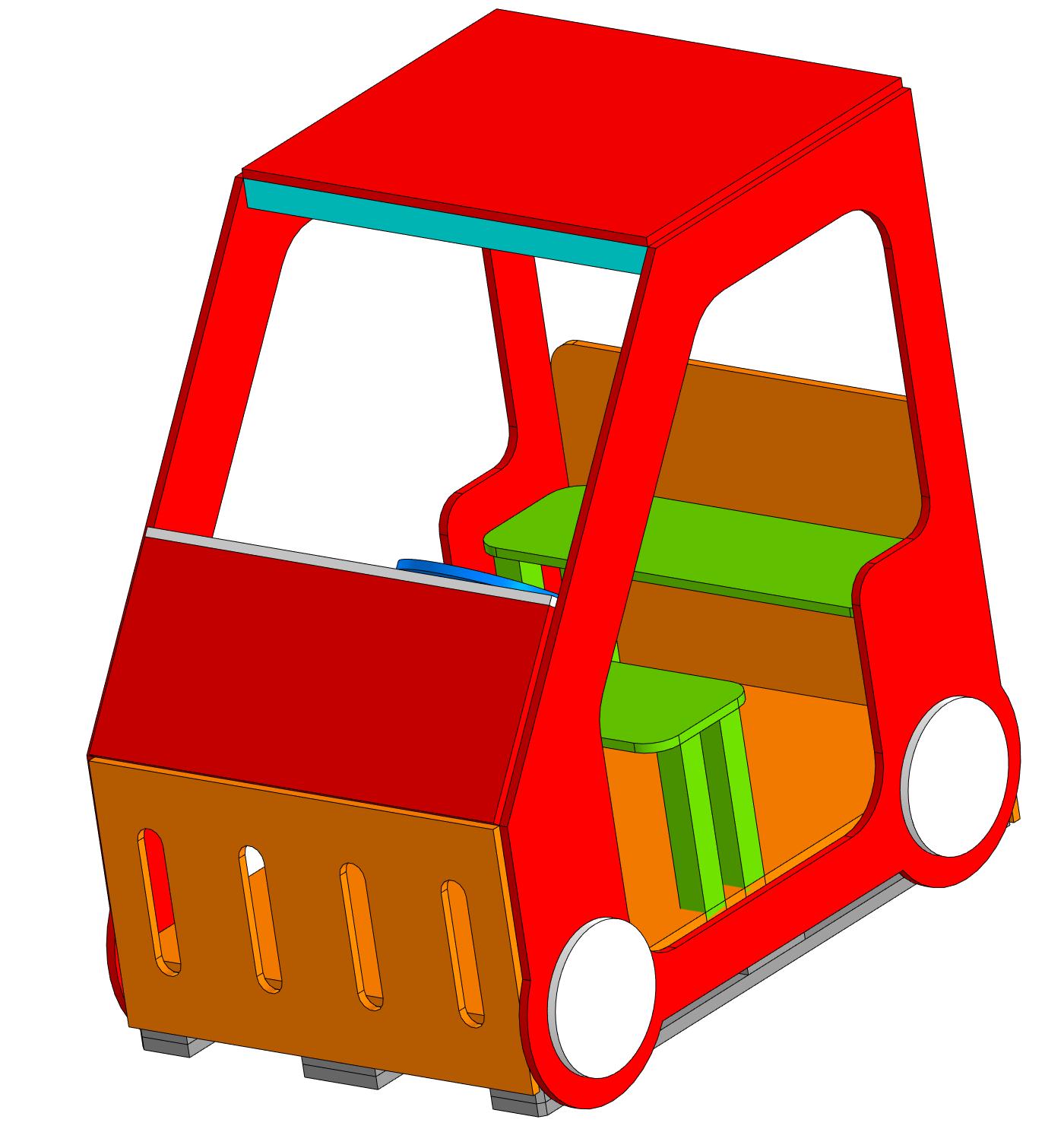 3D модель Машинка для детской площадки из фанеры и бруса