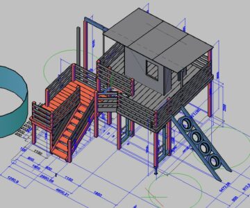 3D модель Детская игровая конструкция из дерева с домиком