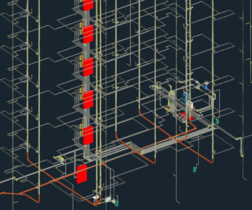 3D модель Системы водоснабжения и канализации12 этажного дома Revit