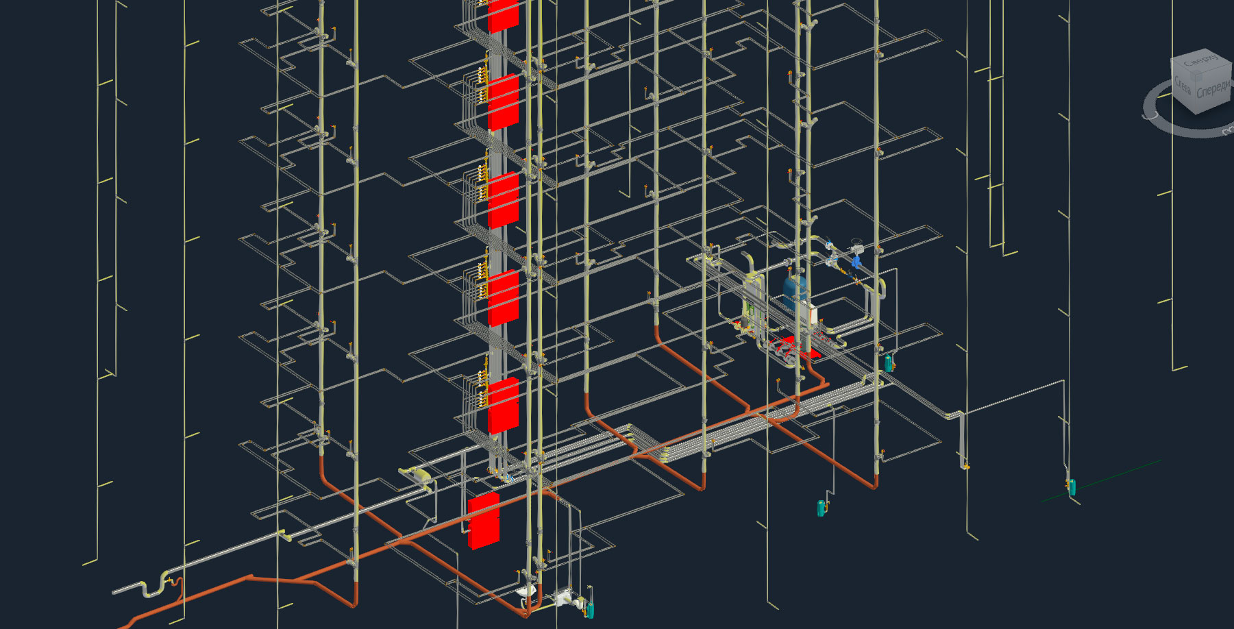 3D модель Системы водоснабжения и канализации12 этажного дома Revit