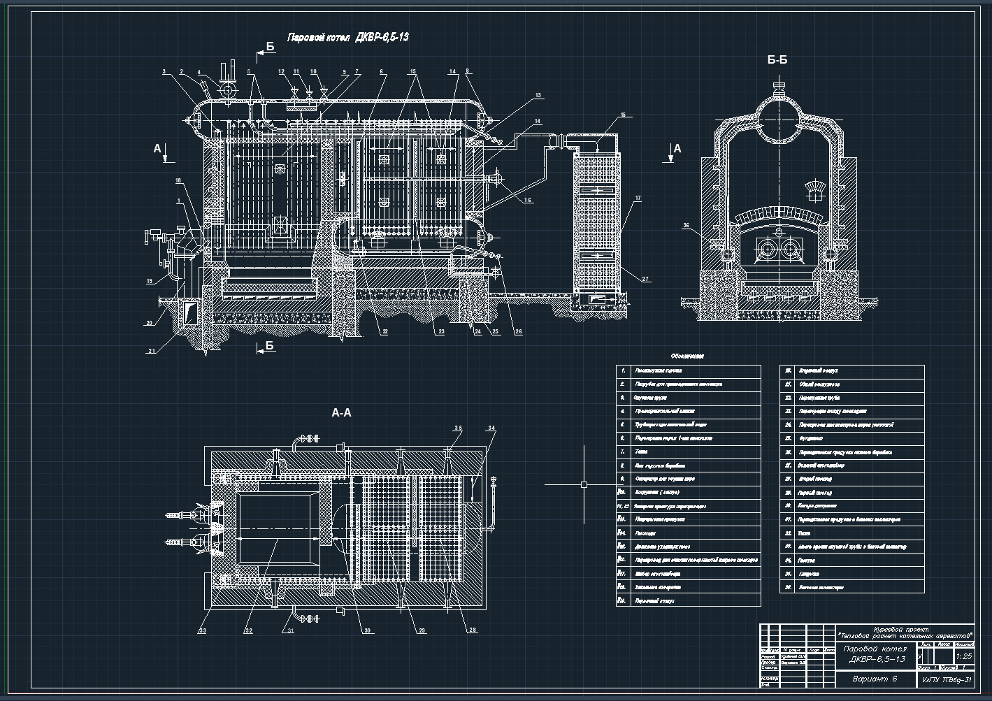 Чертеж Тепловой расчёт котла ДКВР 6,5-13