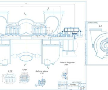 Чертеж Продольный  и поперечный разрез турбины К-1050 6,3/25