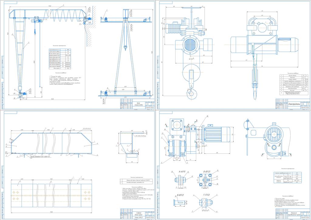 Чертеж Проектировка полукозлового крана с электроталью грузоподъемностью 1000 кг