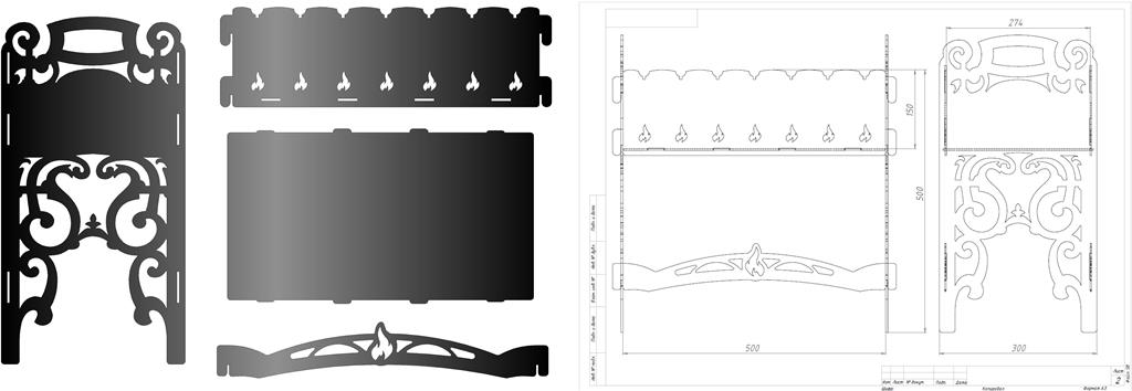 Чертеж Мангал разборный  из 3мм стали