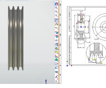 3D модель Шкив многоручьевой ,параметрический 3D и 2D в T-FlexCAD , перевод из Inventor