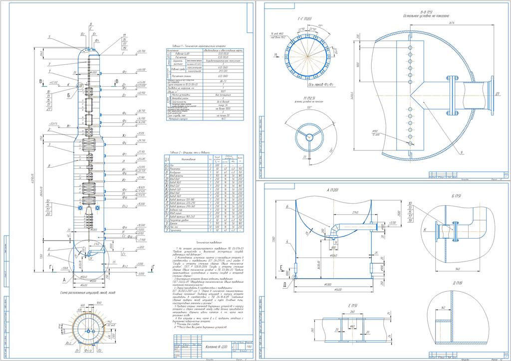Чертеж Совершенствование конструкции атмосферной колонны К-220 установки первичной переработки нефти ЭЛОУ-АВТ 6