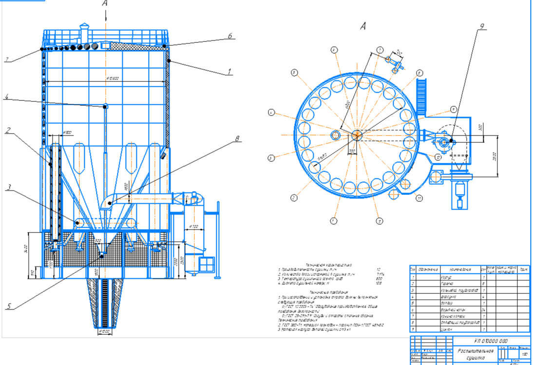 Чертеж Распылительная сушилка для сушки керамической суспензии 12т/ч