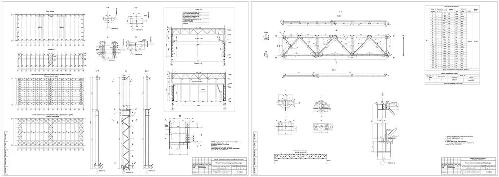 Чертеж Стальной каркас цеха механического завода пролетом 36 м