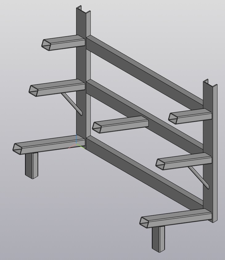 3D модель Стеллаж-елка для хранения заготовок (3D модель+сборочный чертеж+спецификация)